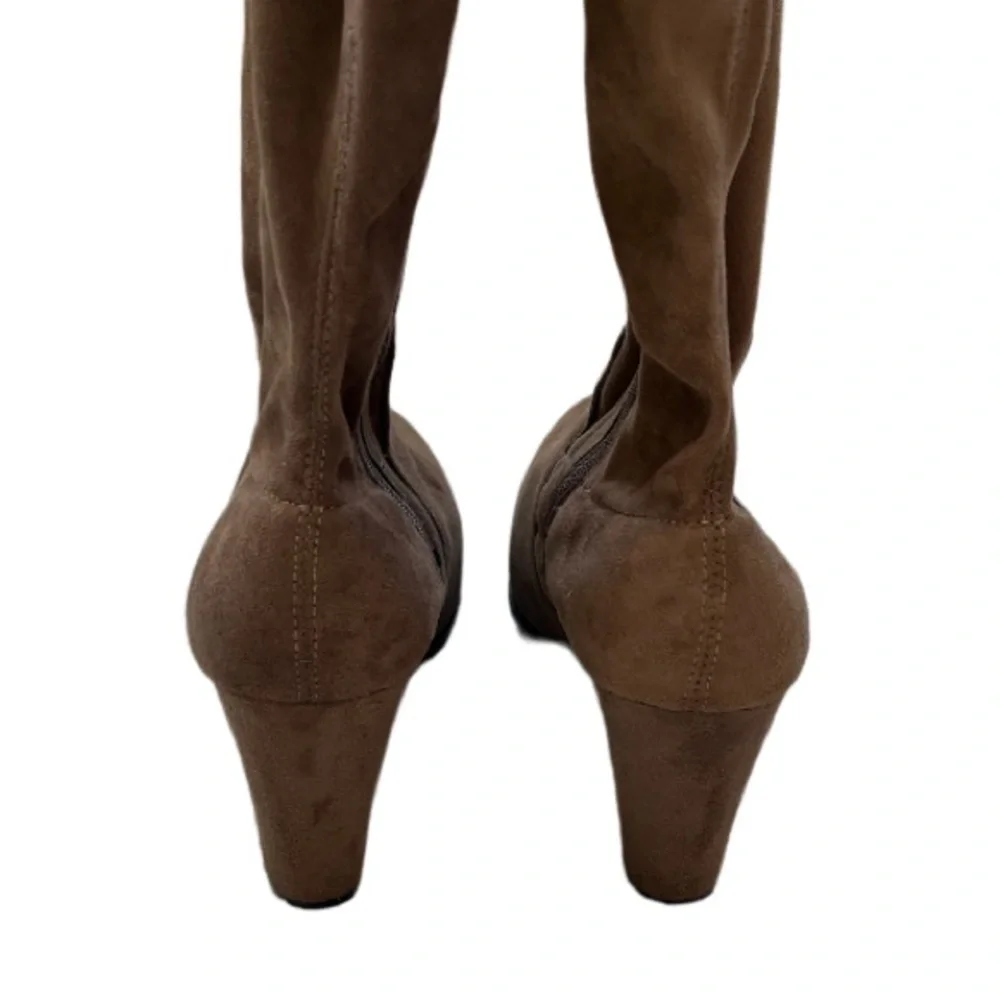 Sexy Thigh High Boots Chunky Heel Over Knee Suede Tie Brown Almond Toe Size 8.5